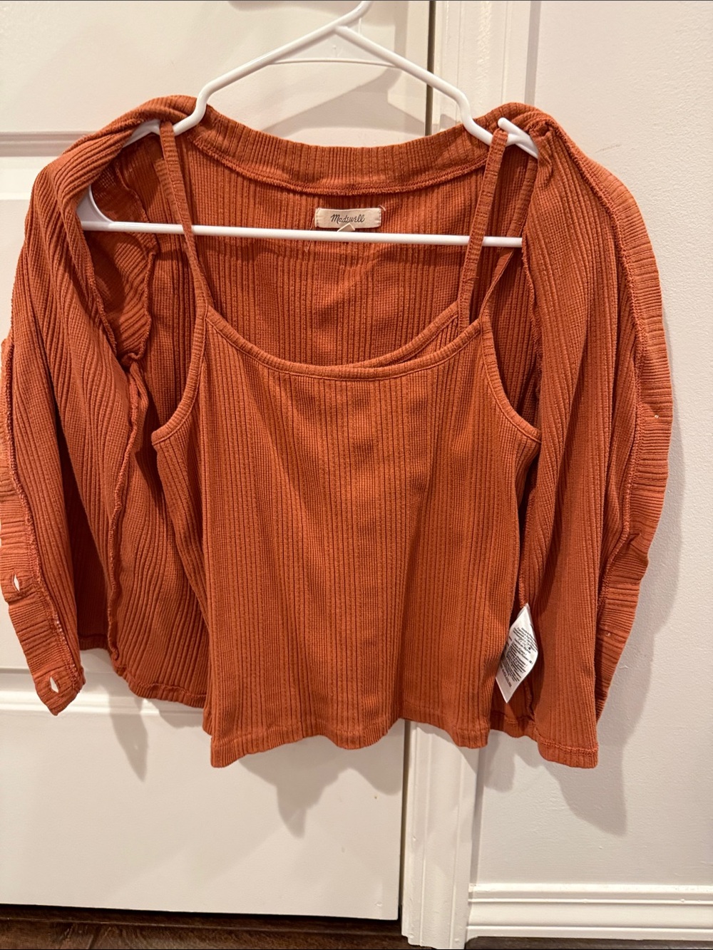 Madewell Rust Orange Ribbed Button-Front Top - Picture 5 of 7